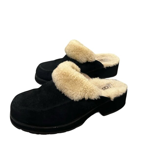 Preloved Vintage Y2K UGG Australia Shearling Suede Clogs | Black | Size 10 - Picture 1 of 6